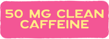 Pink label with yellow text '50 MG CLEAN CAFFEINE' on a white background